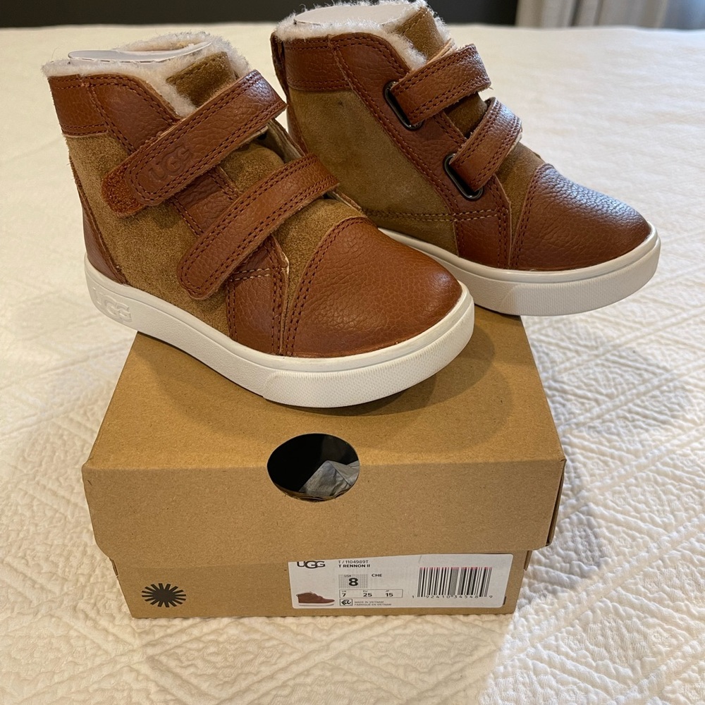 NWT UGG Toddler Boys Congac Leather High-top, size 8